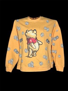 Disney Winnie the Pooh Daisy Floral Sweatshirt Yellow Pullover Womens L